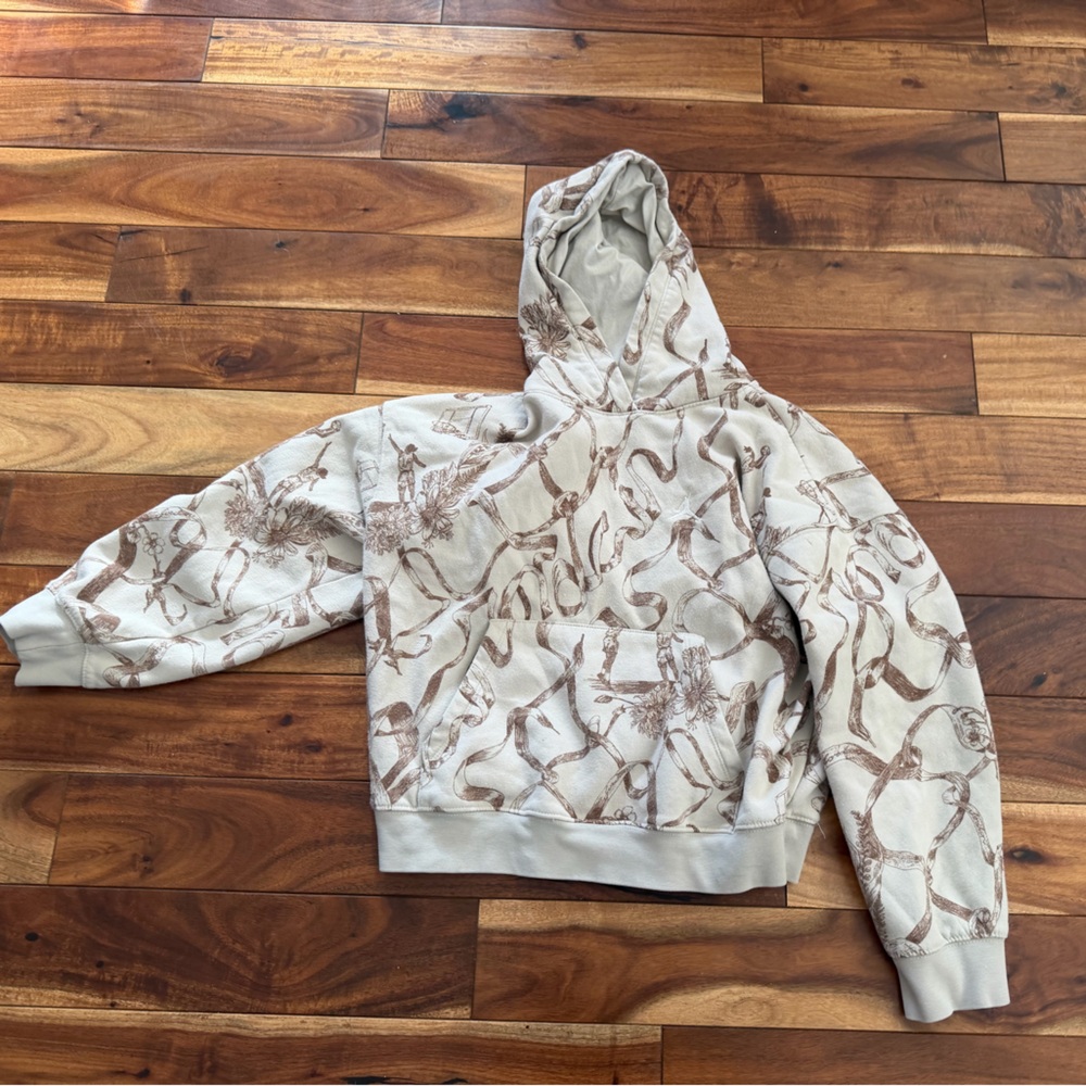 Air Jordan Nike Beige and Brown Patterned Hoodie youth girl large